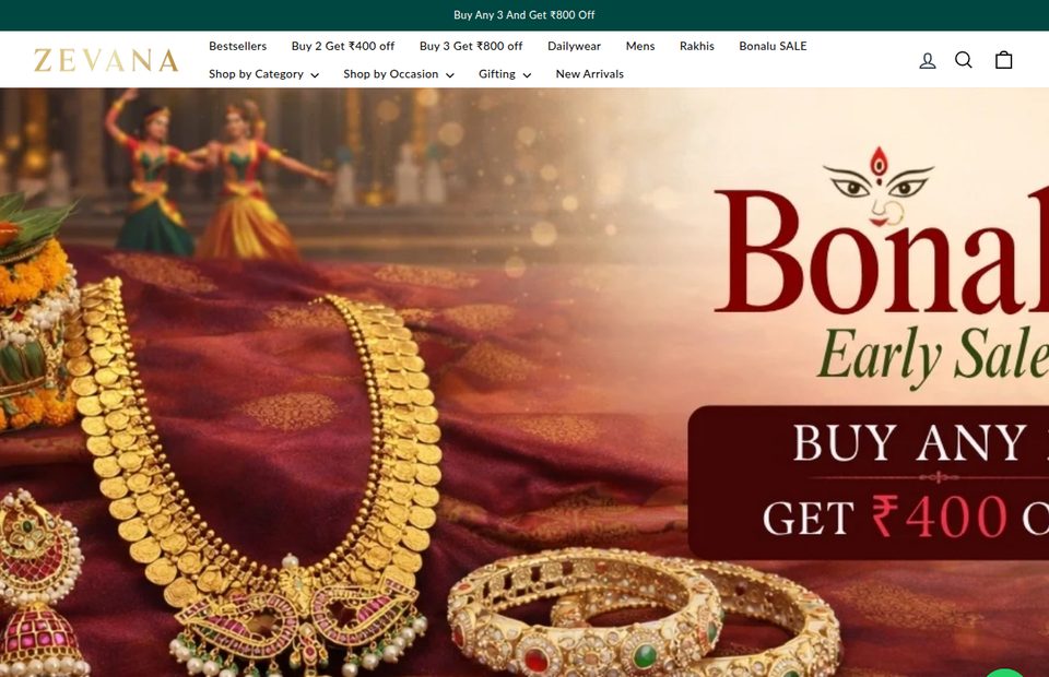 Zevana Shopify jewelry store screenshot
